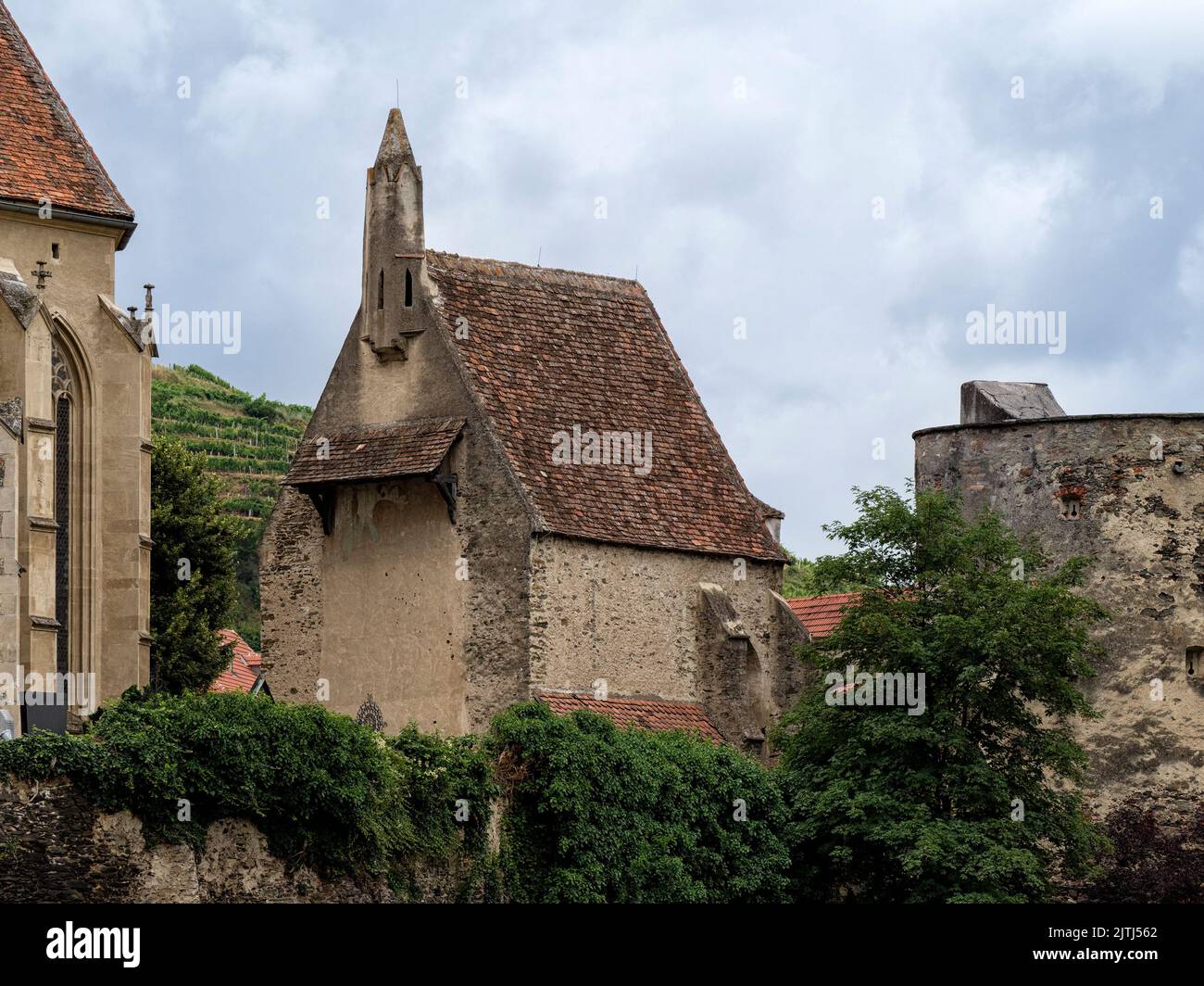 SSANKT MICHAEL, AUSTRIA - JULY 13, 2019:  Exterior view of the  ossuary (Karner) of the fortified church of Wehrkirche St. Michael Stock Photo