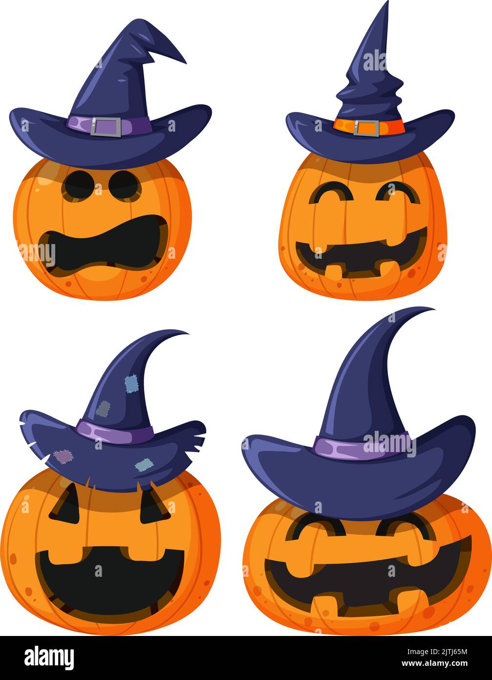 Set of pumpkin halloween wearing witch hat illustration Stock Vector ...