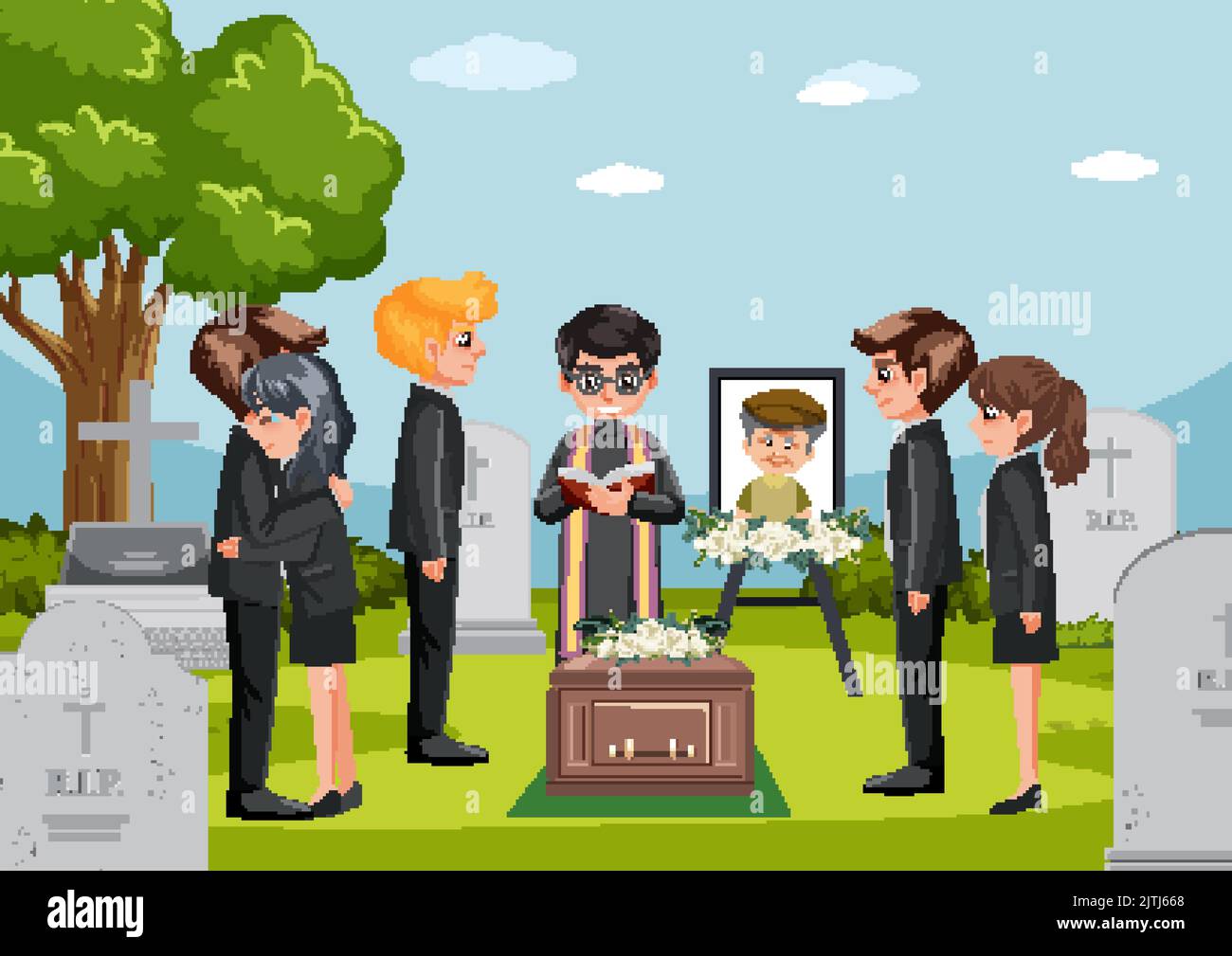 Funeral ceremony in Christian religion illustration Stock Vector Image