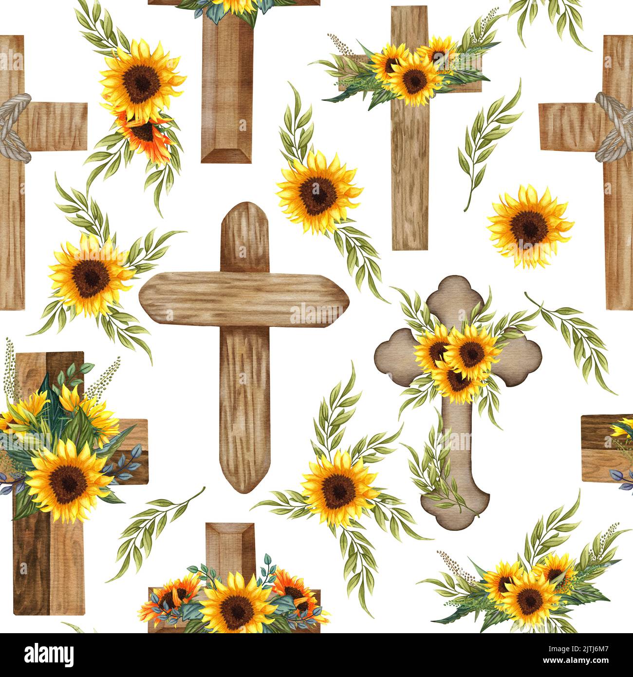 Watercolor Flower Cross, Wood Cross, Baptism, Floral Seamless Patteern