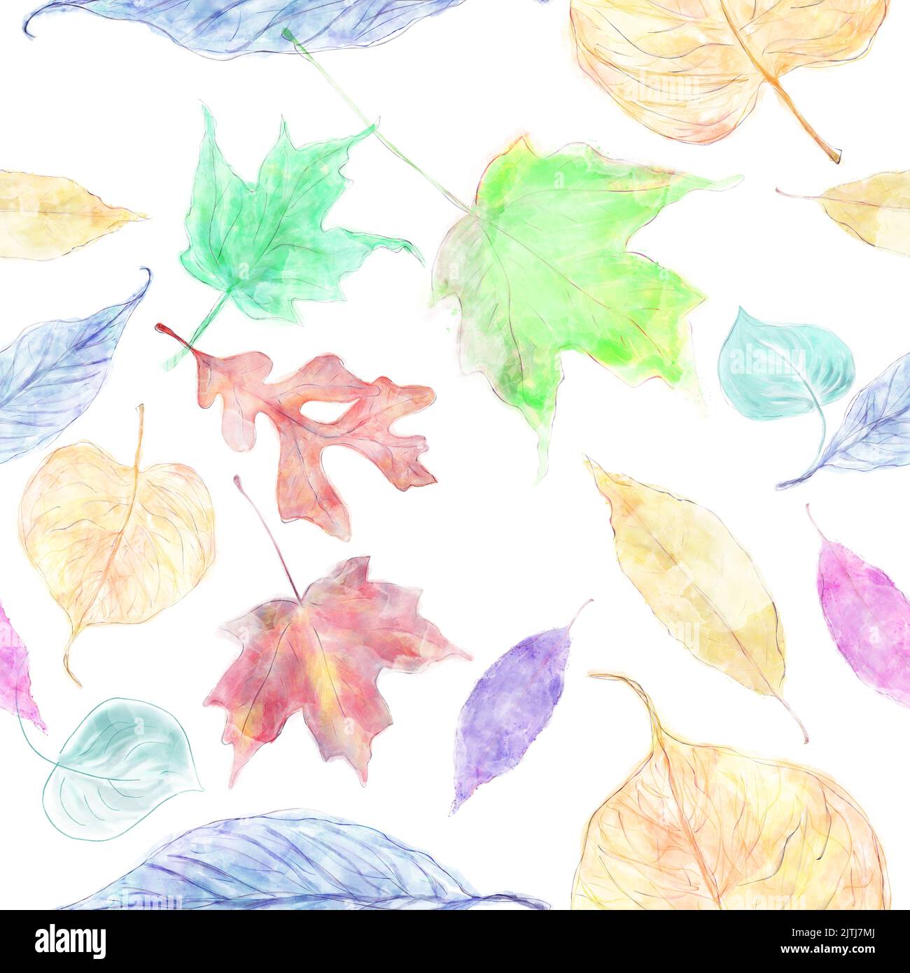 Watercolor Image of Colorful Autumn Leaves . Seamless Pattern Stock ...