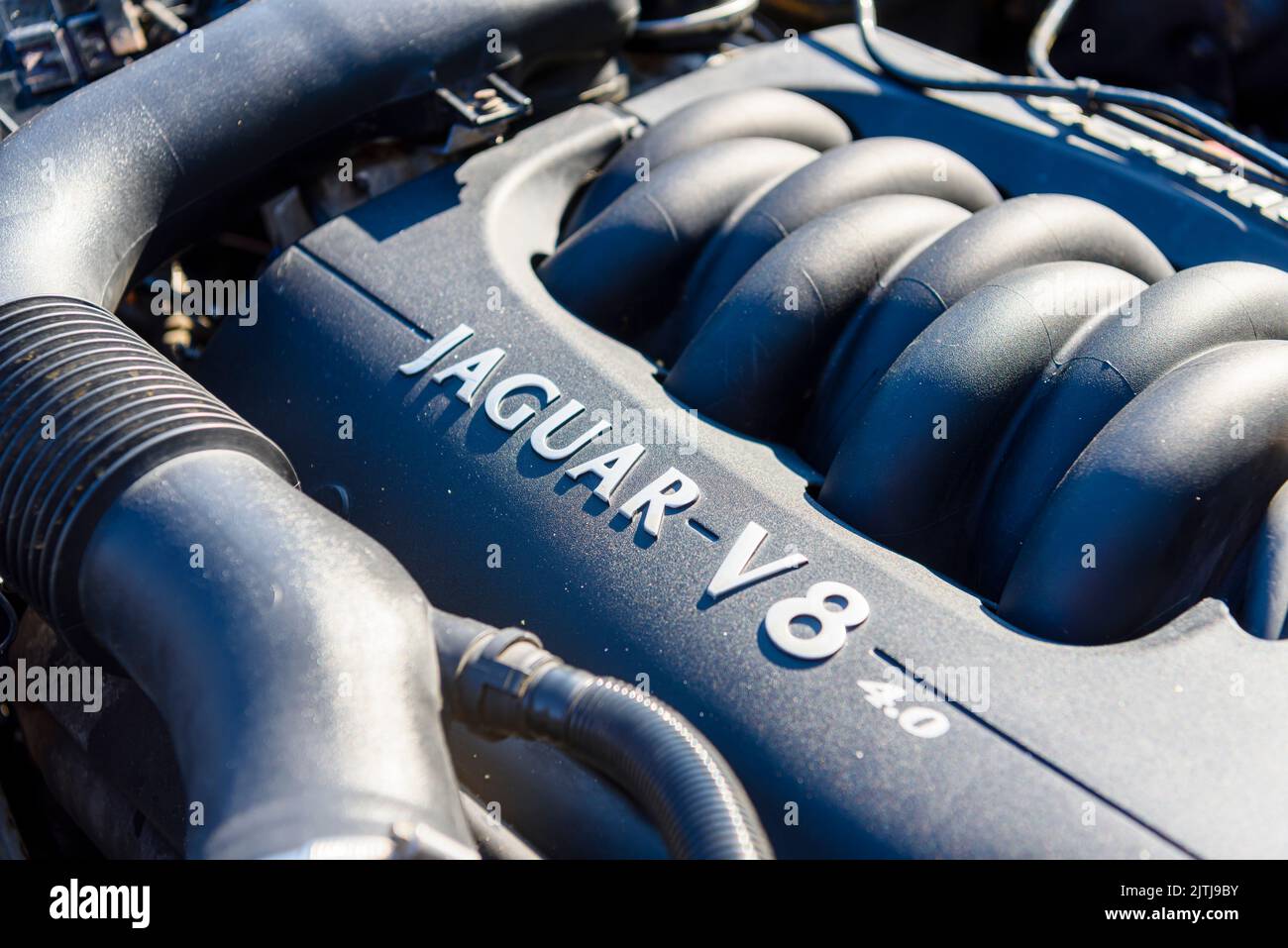 4.0l V8 engine of a 1997 Jaguar XJR Stock Photo