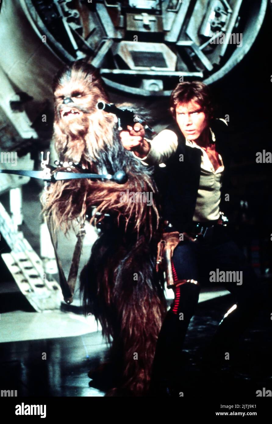 Star Wars, aka Krieg der Sterne, USA 1977, Regie: George Lucas, Charaketere: Chewbacca und Harrison Ford als Han Solo Stock Photo