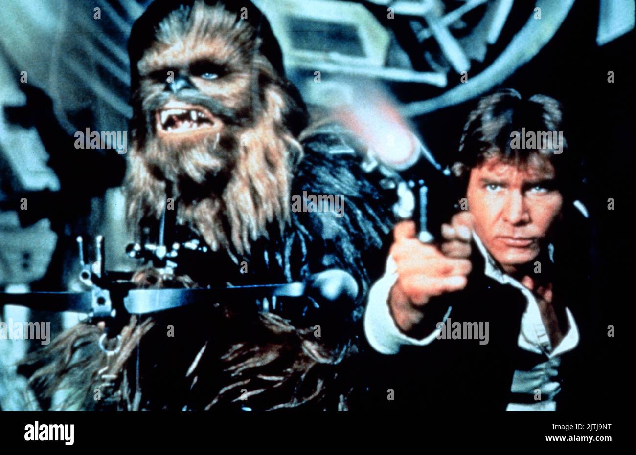 Star Wars, aka Krieg der Sterne, USA 1977, Regie: George Lucas, Charaketere: Chewbacca und Harrison Ford als Han Solo Stock Photo