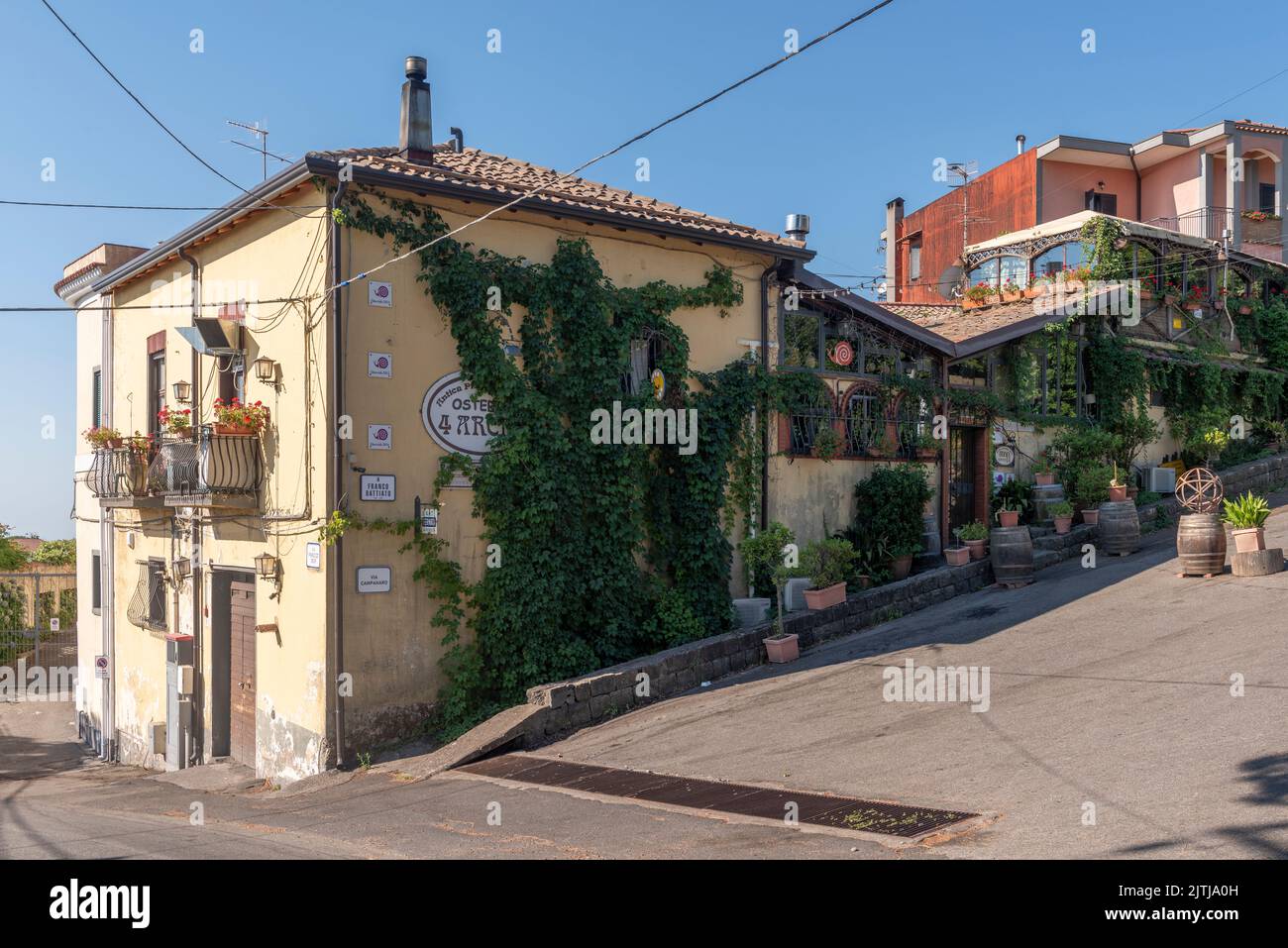 The 4 Archi restaurant in Milo on the slopes of Mount Etna, an award-winning member of the Slow Food movement that promotes local and traditional food Stock Photo