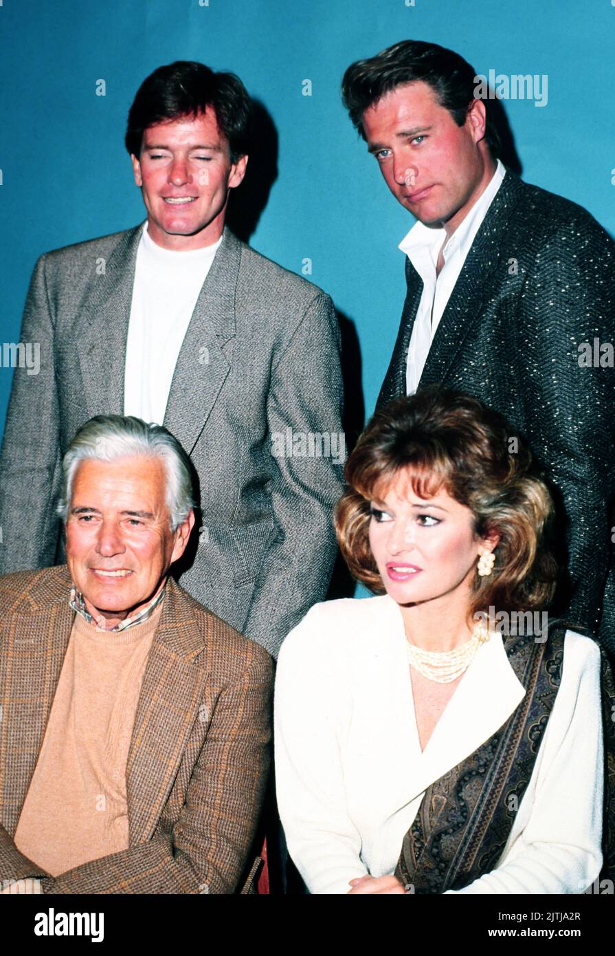 Dynasty, aka Der Denver Clan, Fernsehserie, USA 1981 - 1989, Darsteller: Gordon Thomson, John James, vorn: John Forsythe, Pamela Sue Martin Stock Photo