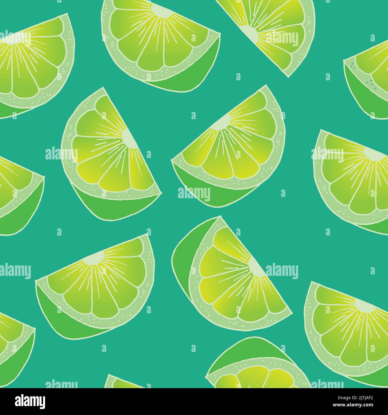 A seamless pattern of slices fresh lime pieces isolated on a cyan ...