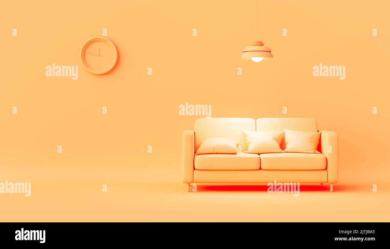 Interior of the room in plain monochrome pastel  color with furnitures and room accessories. Light background with copy space. 3D rendering Stock Photo