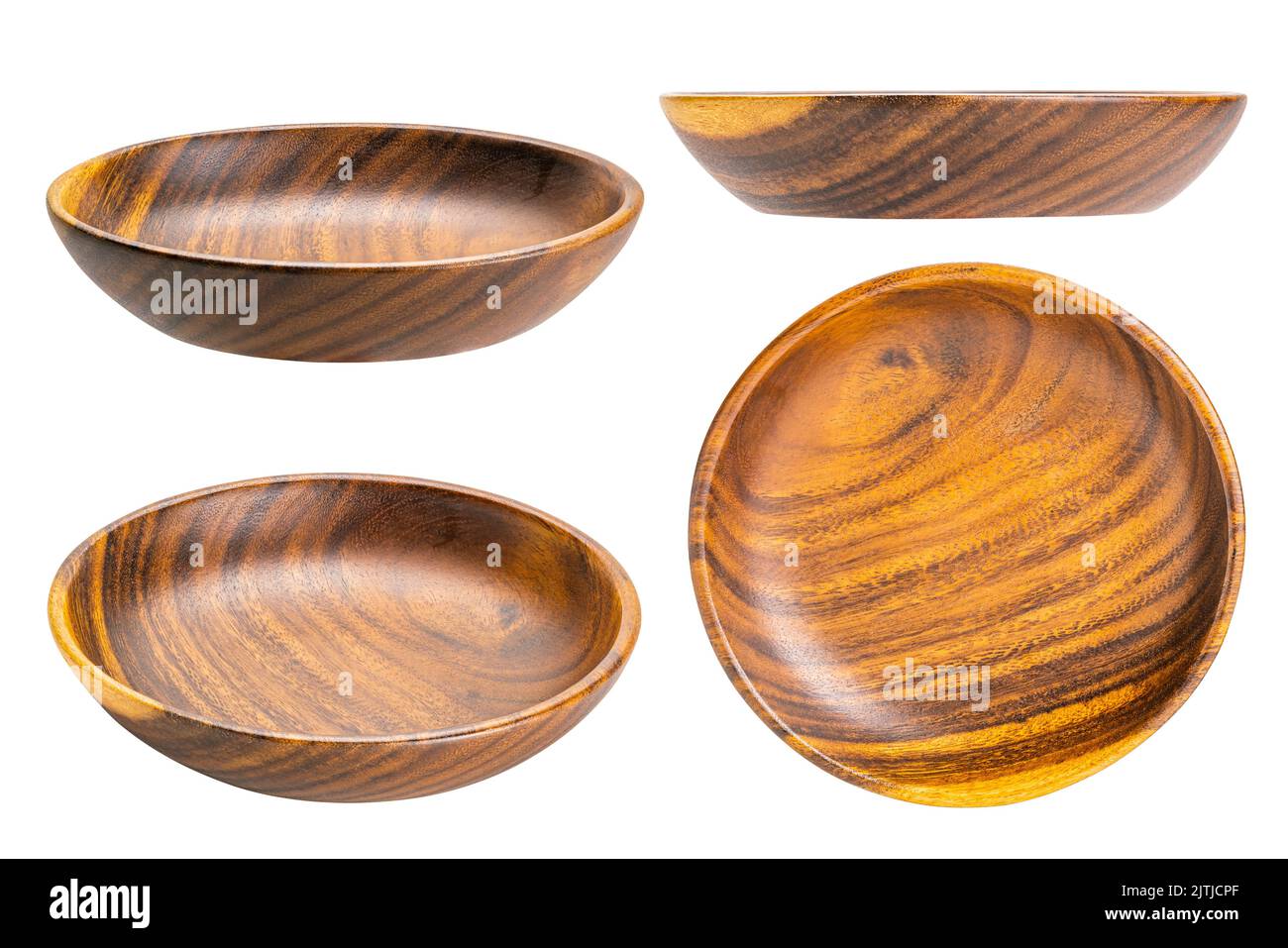 Set of empty wooden dish isolated on white background with clipping path. Stock Photo