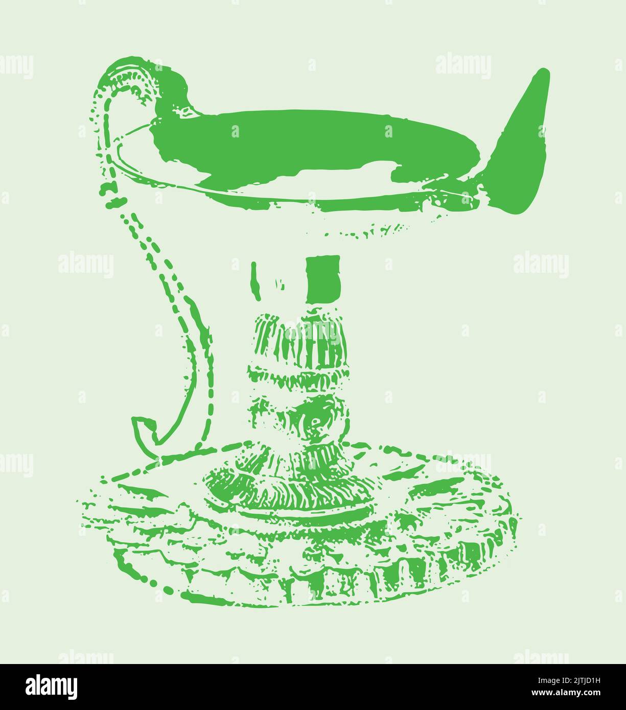 A sketch or drawing of traditional metal oil lamp outline in green tones Stock Vector Image