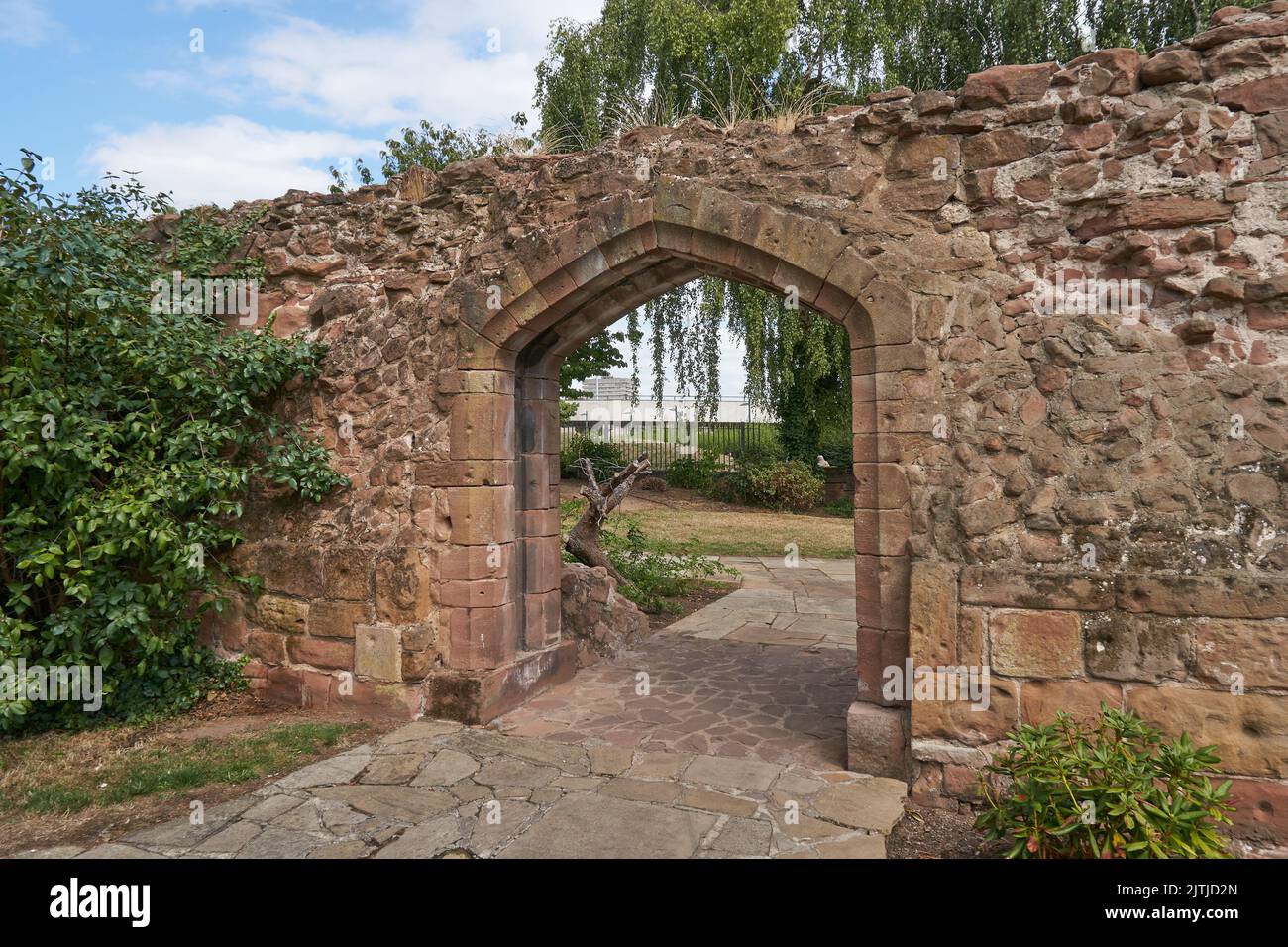 Doorway in the remains of a stone wall in Lady Herberts Garden in