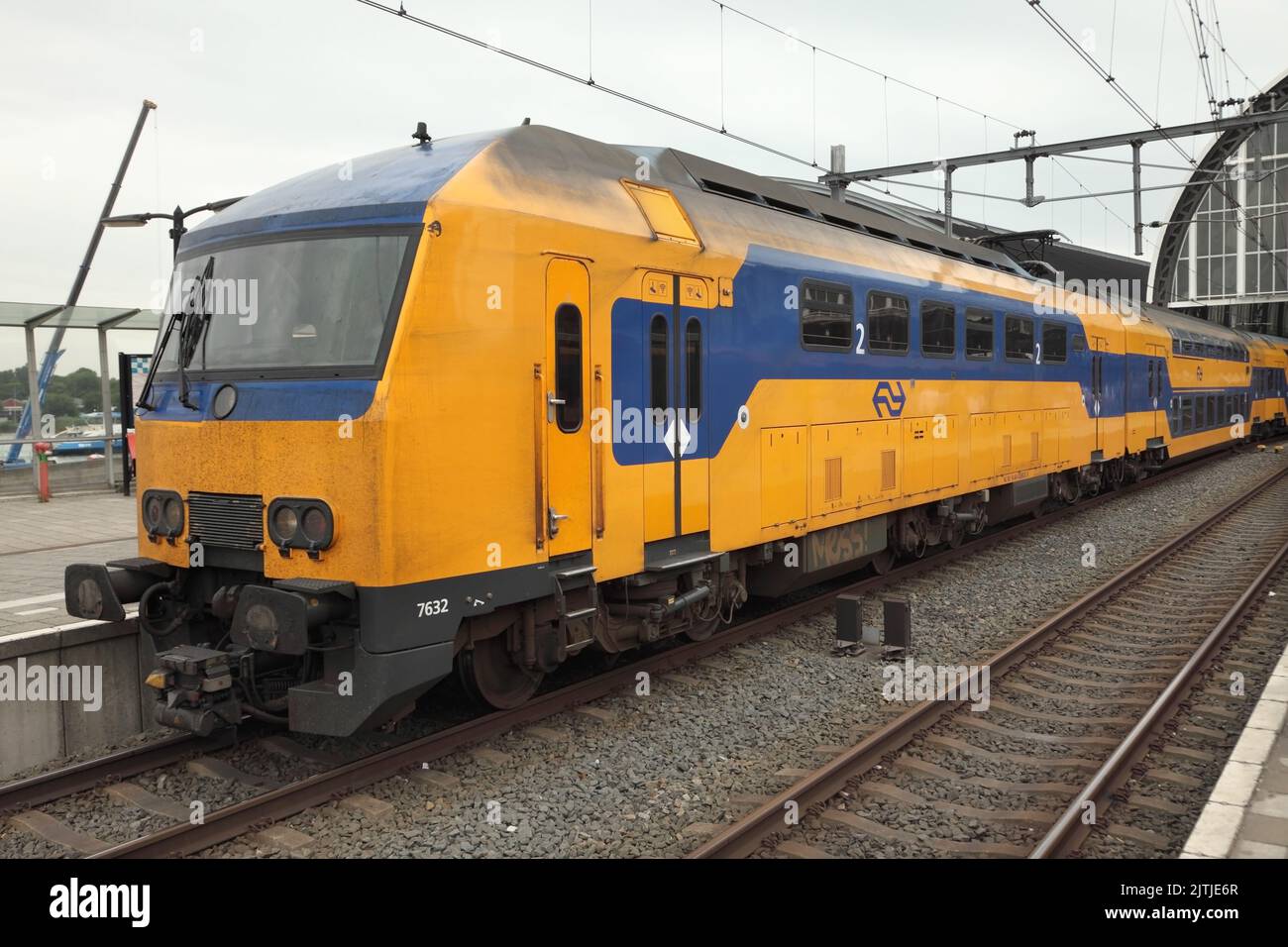 Double deck train at Amsterdam Centraal railway station, Netherlands. Stock Photo