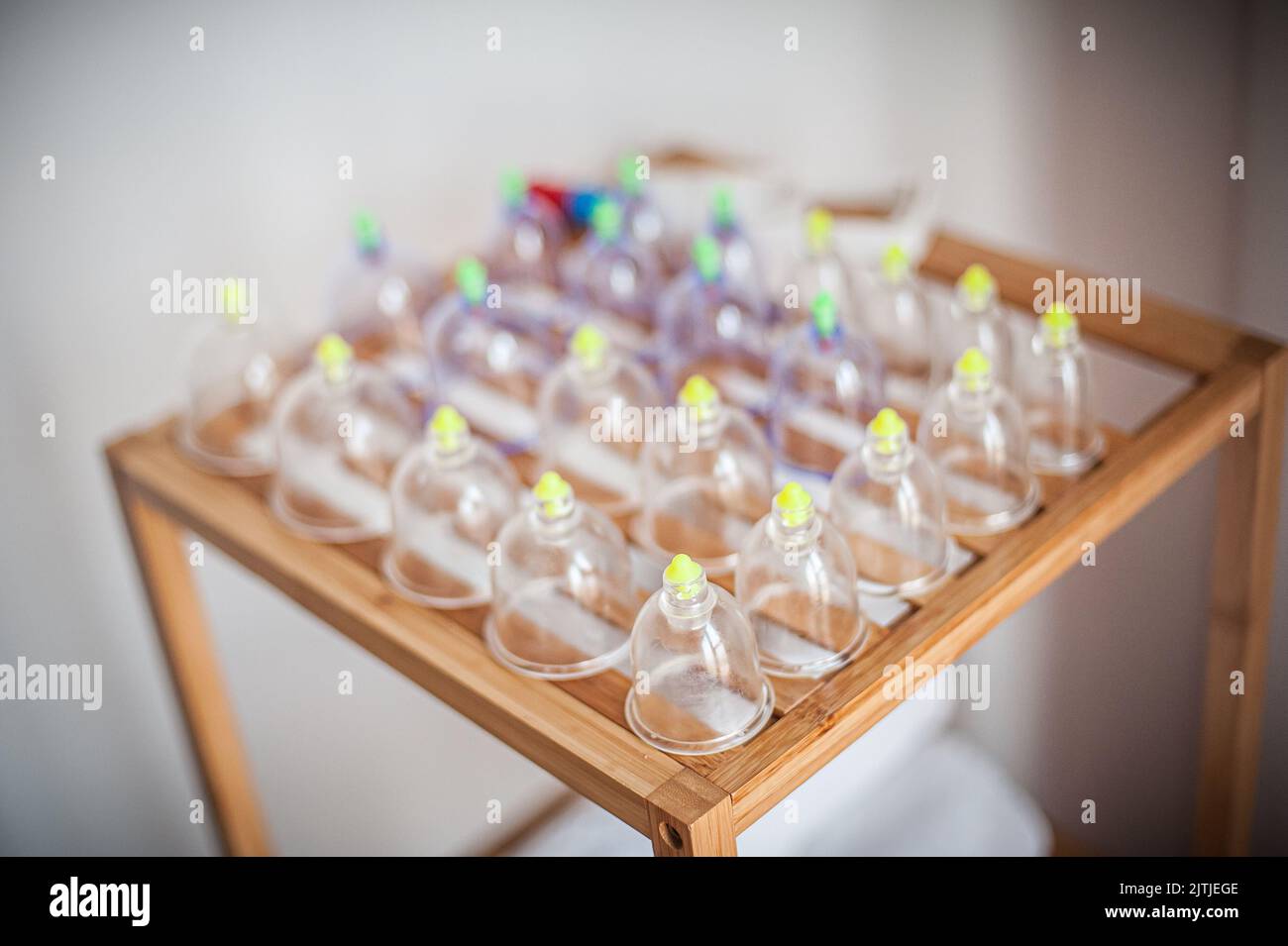 Glass multiple vacuum cup for medical cupping therapy. Ventosa