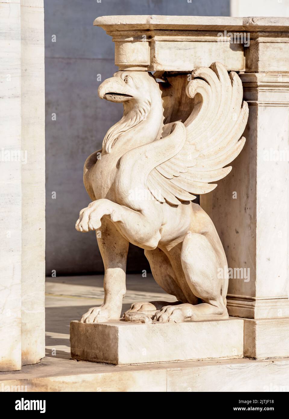 Griffin Sculpture, The Vallianeio Megaron, National Library, detailed view, Athens, Attica, Greece Stock Photo