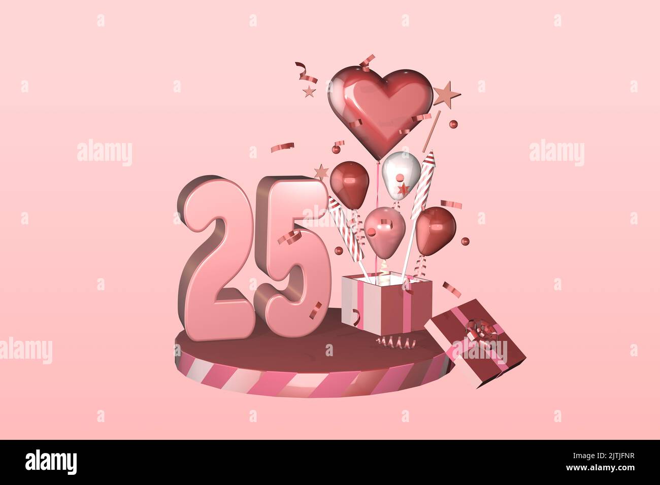 3D rendered display suitable for 25 25th birthday background or twenty five twenty fifth anniversary background celebration card or invitation Stock Photo