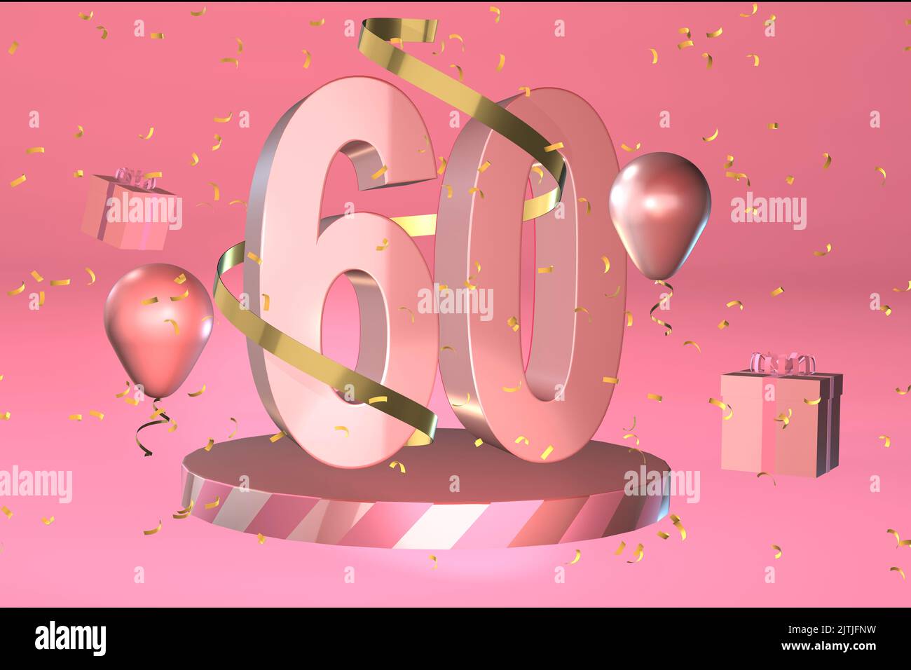 3D rendered display suitable for 60 60th birthday background or sixty sixtieth anniversary background celebration card or invitation Stock Photo