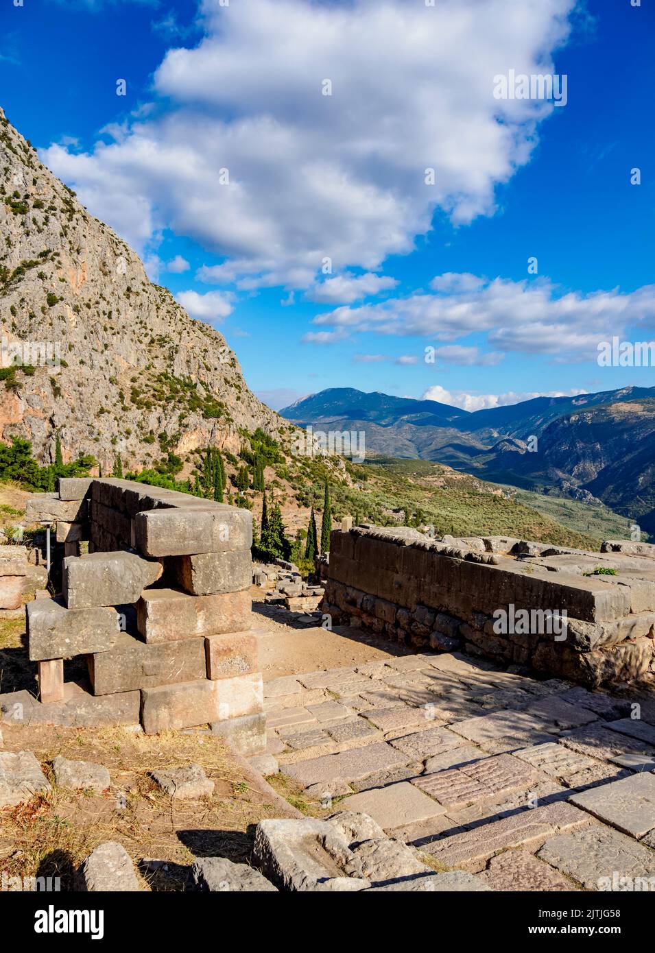 Treasuries of Siphnians and Megarians, Delphi, Phocis, Greece Stock Photo
