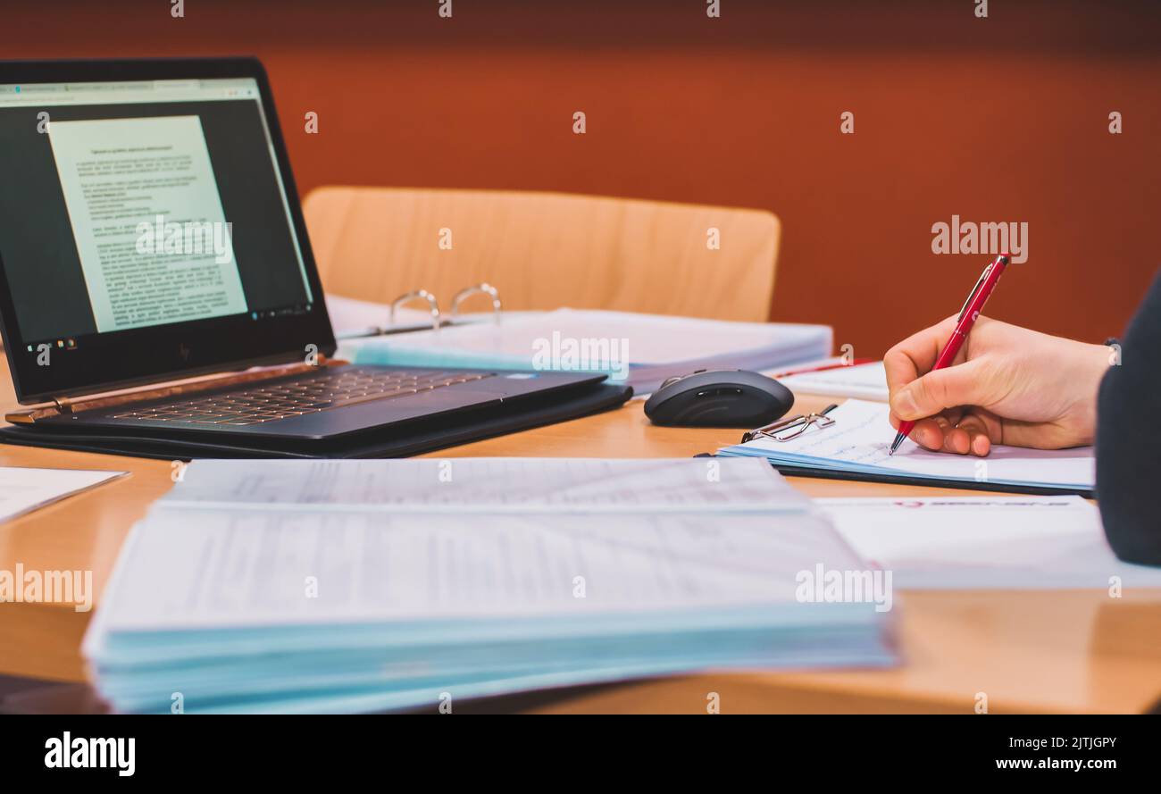 Student Writes His Homework at Home, Digital world Stock Photo