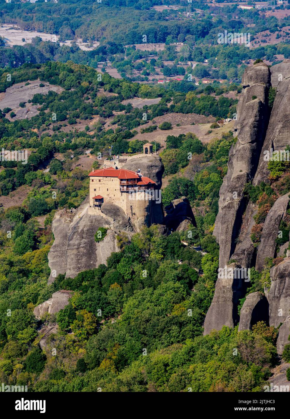Monastery of Saint Nicholas Anapafsas, elevated view, Meteora, Thessaly, Greece Stock Photo