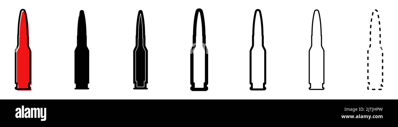 Bullet icon. Set of different icons of military cartridge. Bullet or ...