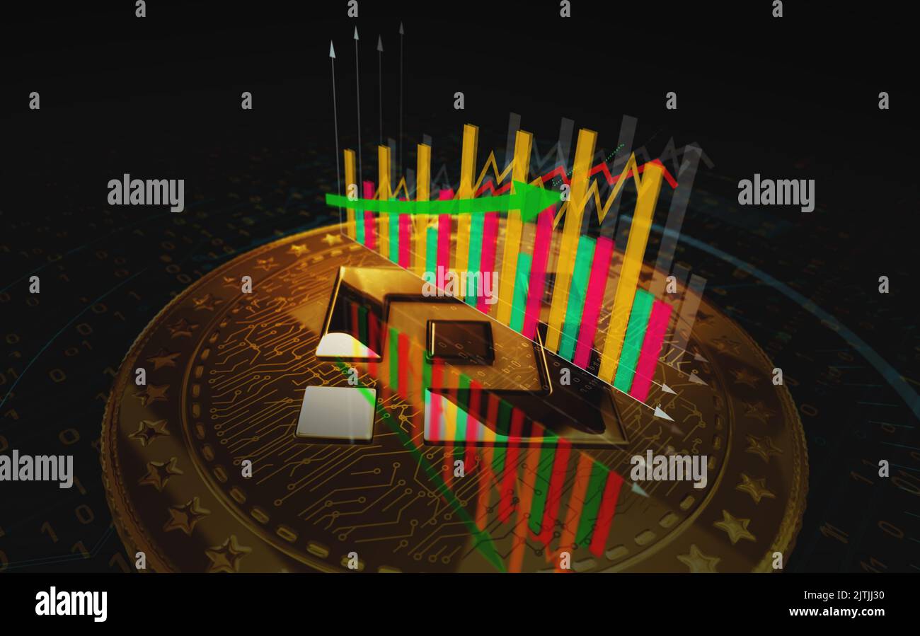 Binance BNB stablecoin cryptocurrency golden coin over the chart. Price  trend graph with growing and falling line. Online payment and transaction  abst Stock Photo - Alamy