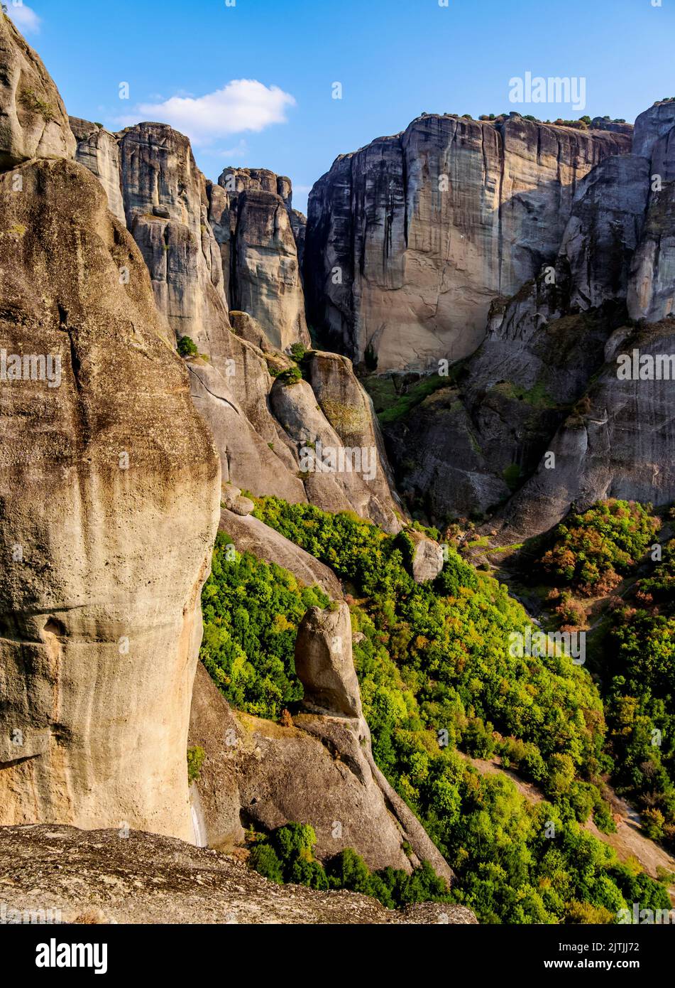 Small Spindle Rock, elevated view, Meteora, Thessaly, Greece Stock Photo