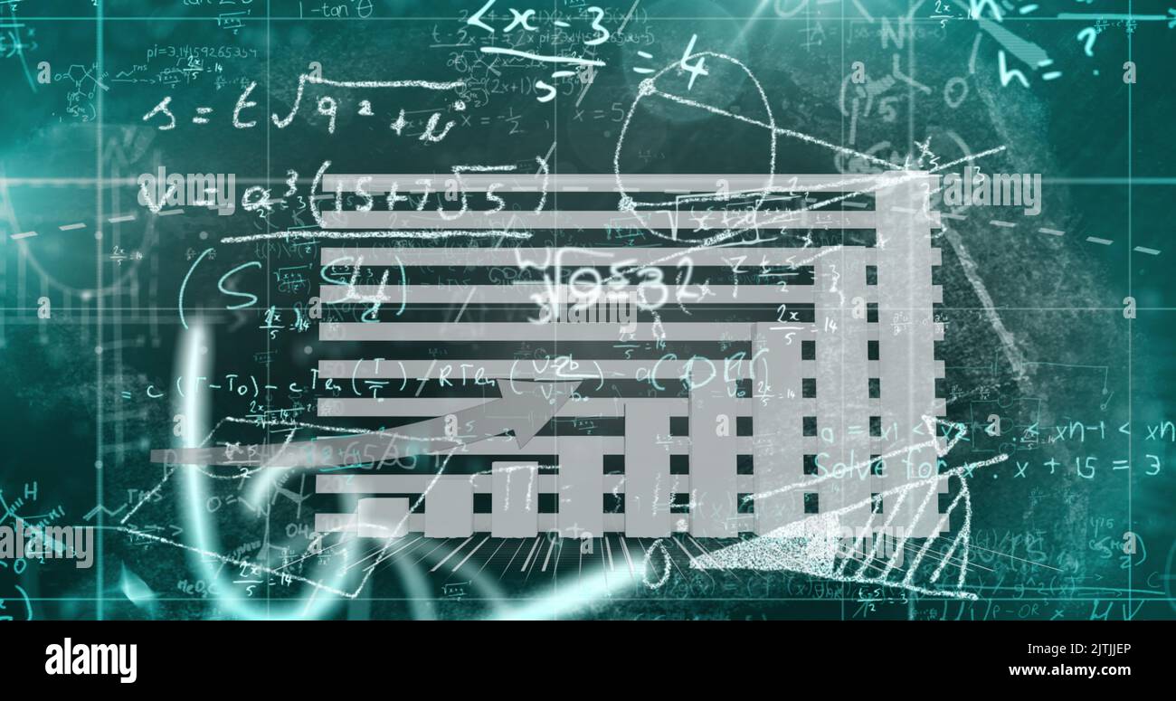 Image of data processing with mathematical equations on black background Stock Photo