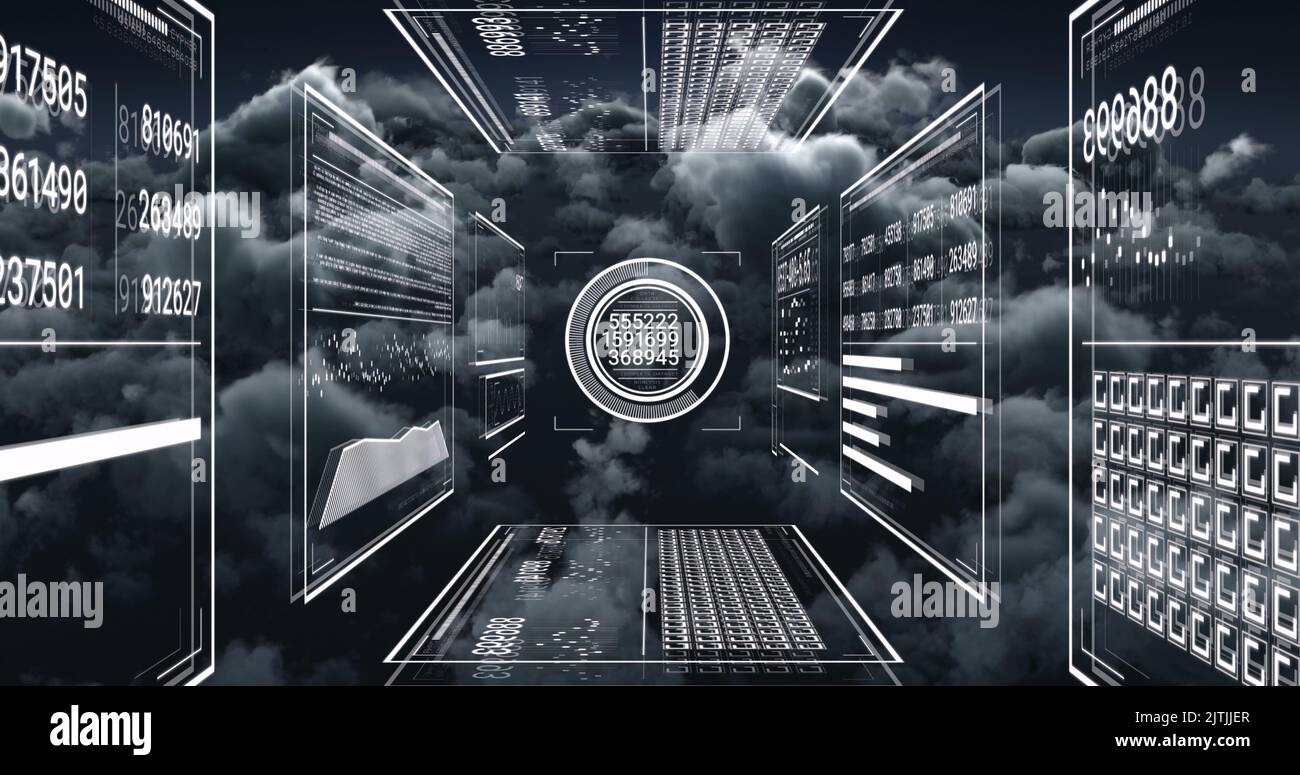 Image of digital data processing over clouds Stock Photo - Alamy