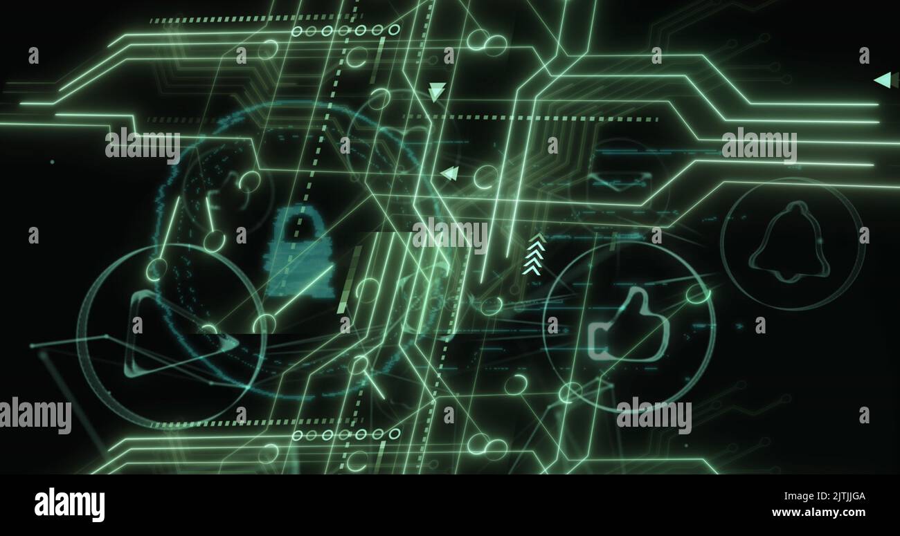 Image of online security padlock over data processing Stock Photo