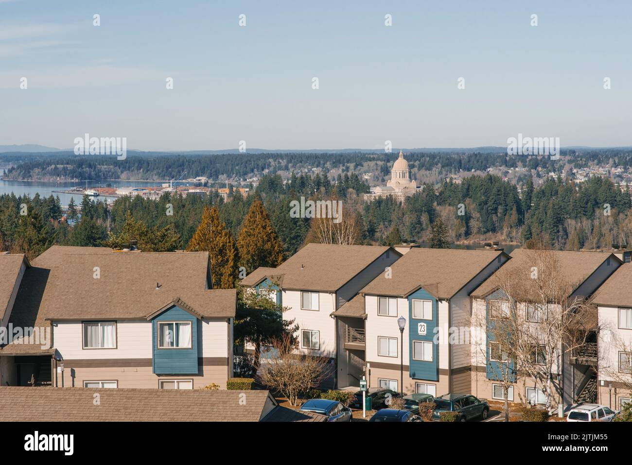 Olympia, USA. March 2022. Private beautiful apartments on a sunny day Stock Photo