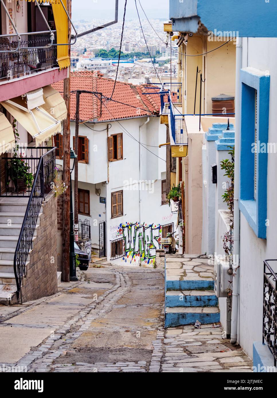 Street of Ano Poli, Thessaloniki, Central Macedonia, Greece Stock Photo