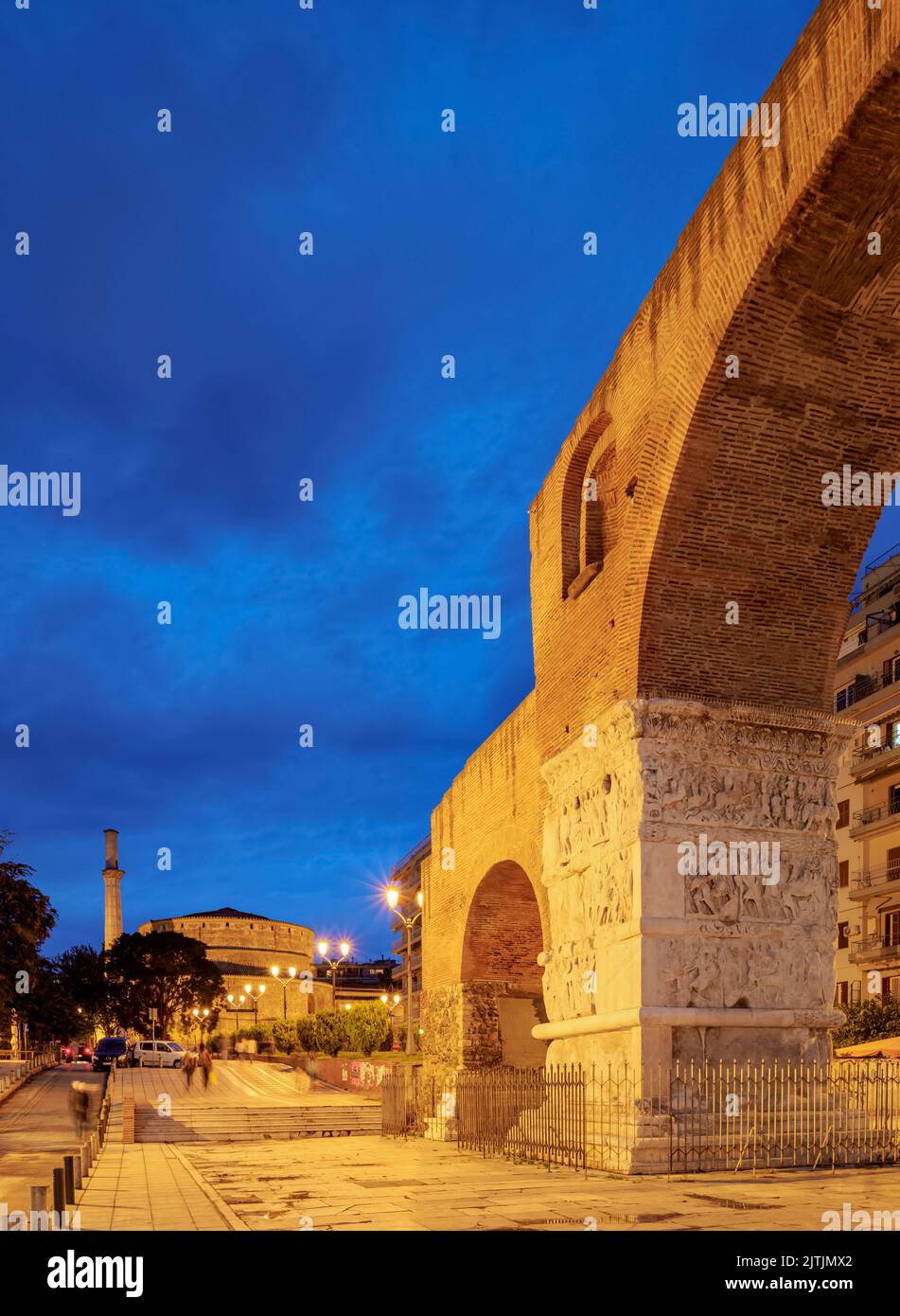 Arch and Rotunda of Galerius at dusk, Thessaloniki, Central Macedonia, Greece Stock Photo