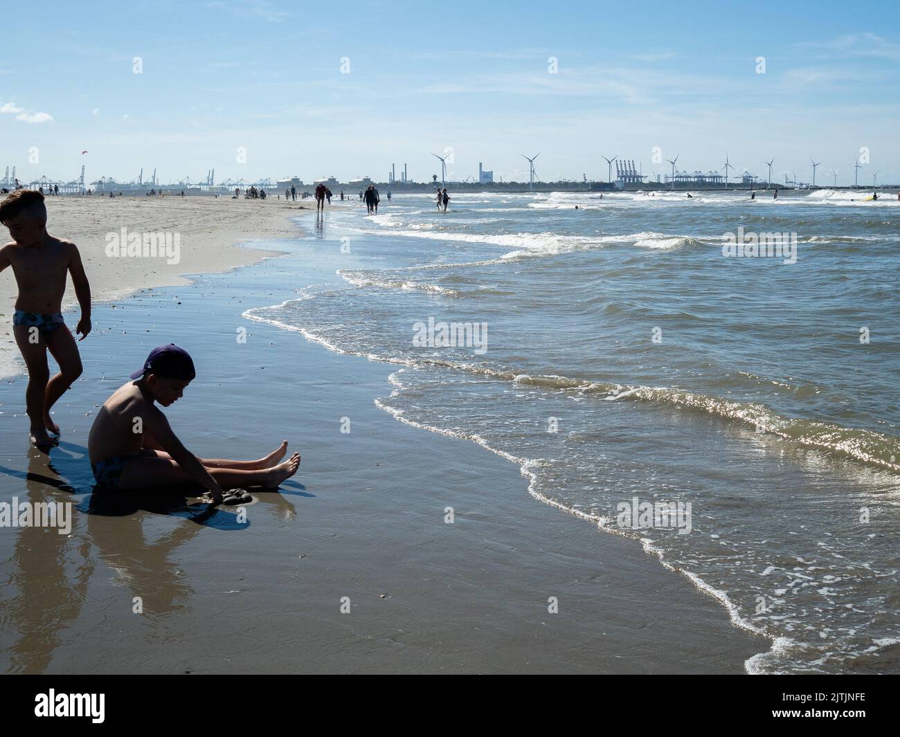 August 28, 2022, Hoek Van Holland, Netherlands Two children are seen