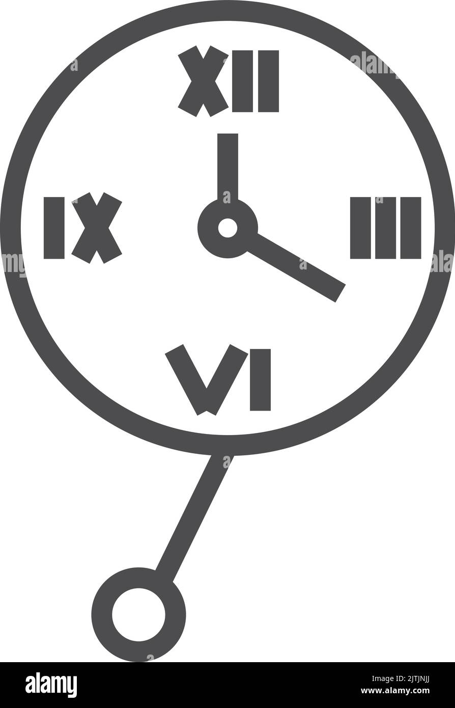 Pendulum clock. Retro wall time device line icon Stock Vector