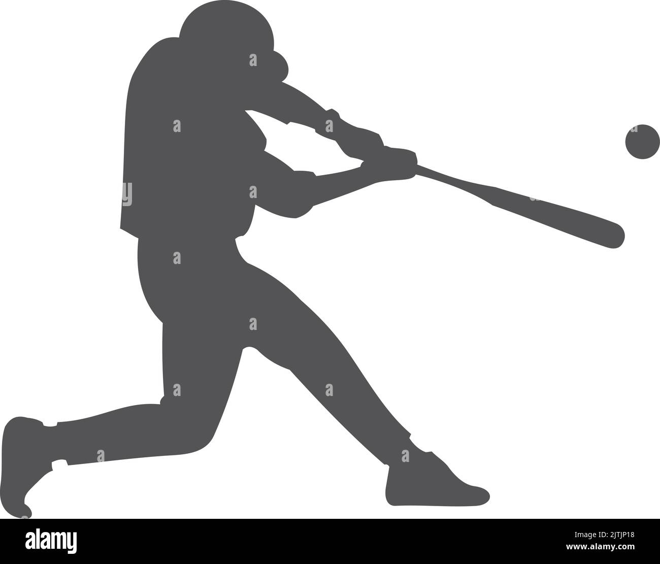 Baseball player hitting ball with bat. Black silhouette Stock Vector ...