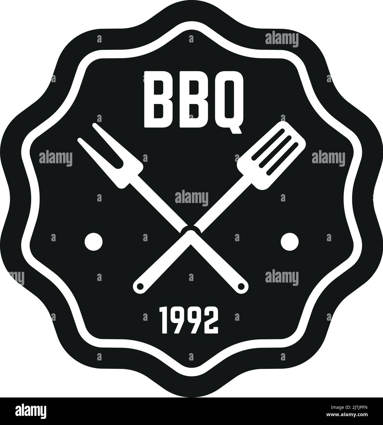 Bbq emblem. Crossed spatula and fork. Black logo Stock Vector Image