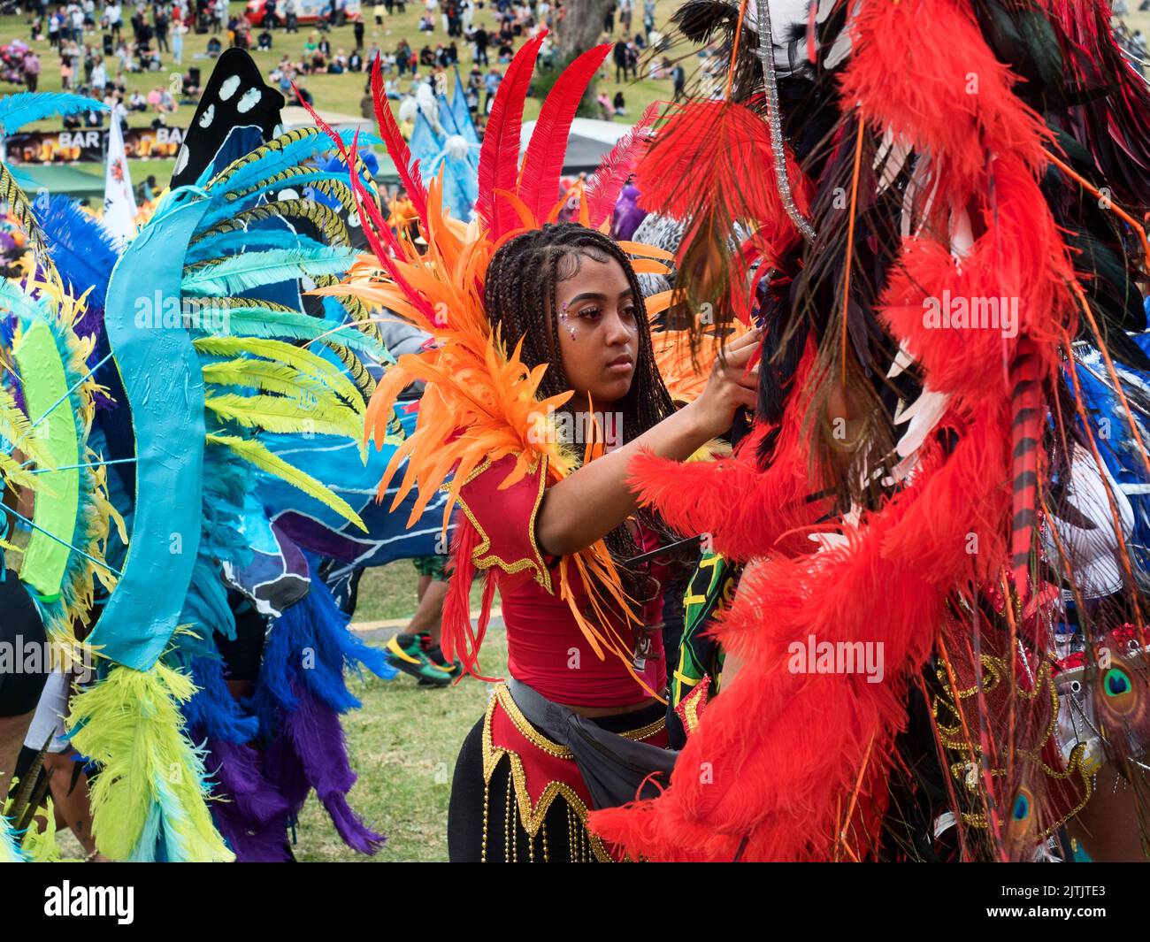 2022 August 29 - UK - Yorkshire - Leeds West Indian Carnival - Getting ready for the parade in Potternewton Park Stock Photo