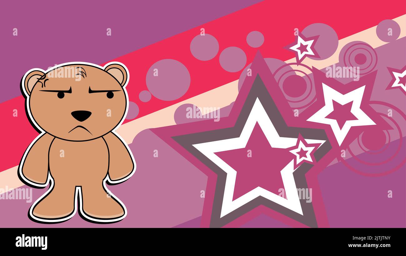 grumpy brown teddy bear character cartoon background in vector format