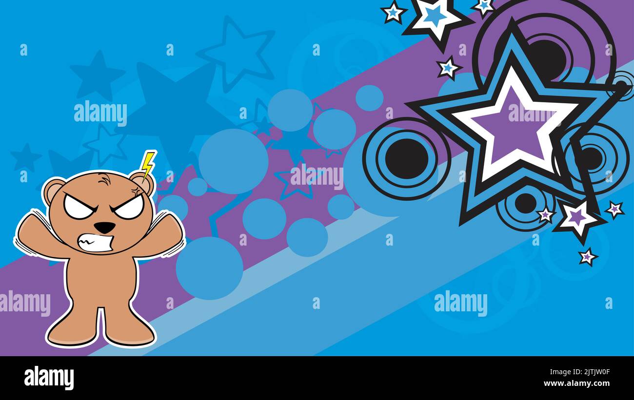 angry brown teddy bear character cartoon background in vector format