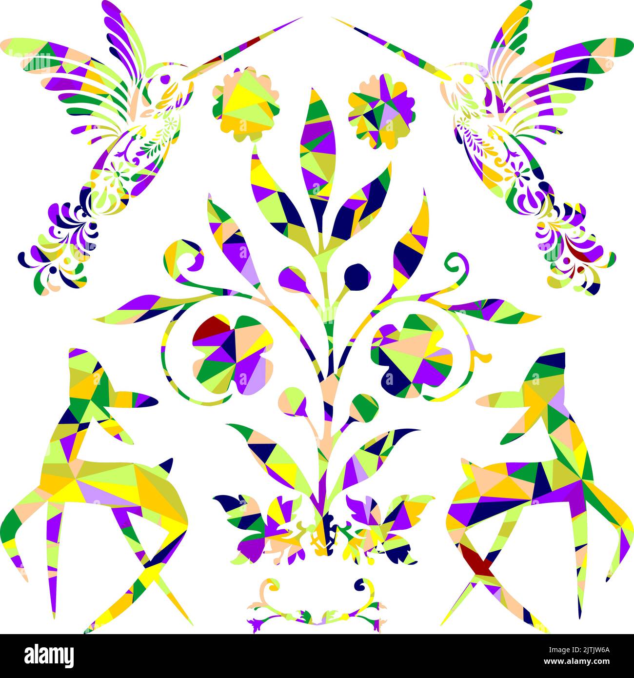 colorful talavera hummingbird mexican art in vector format Stock Vector