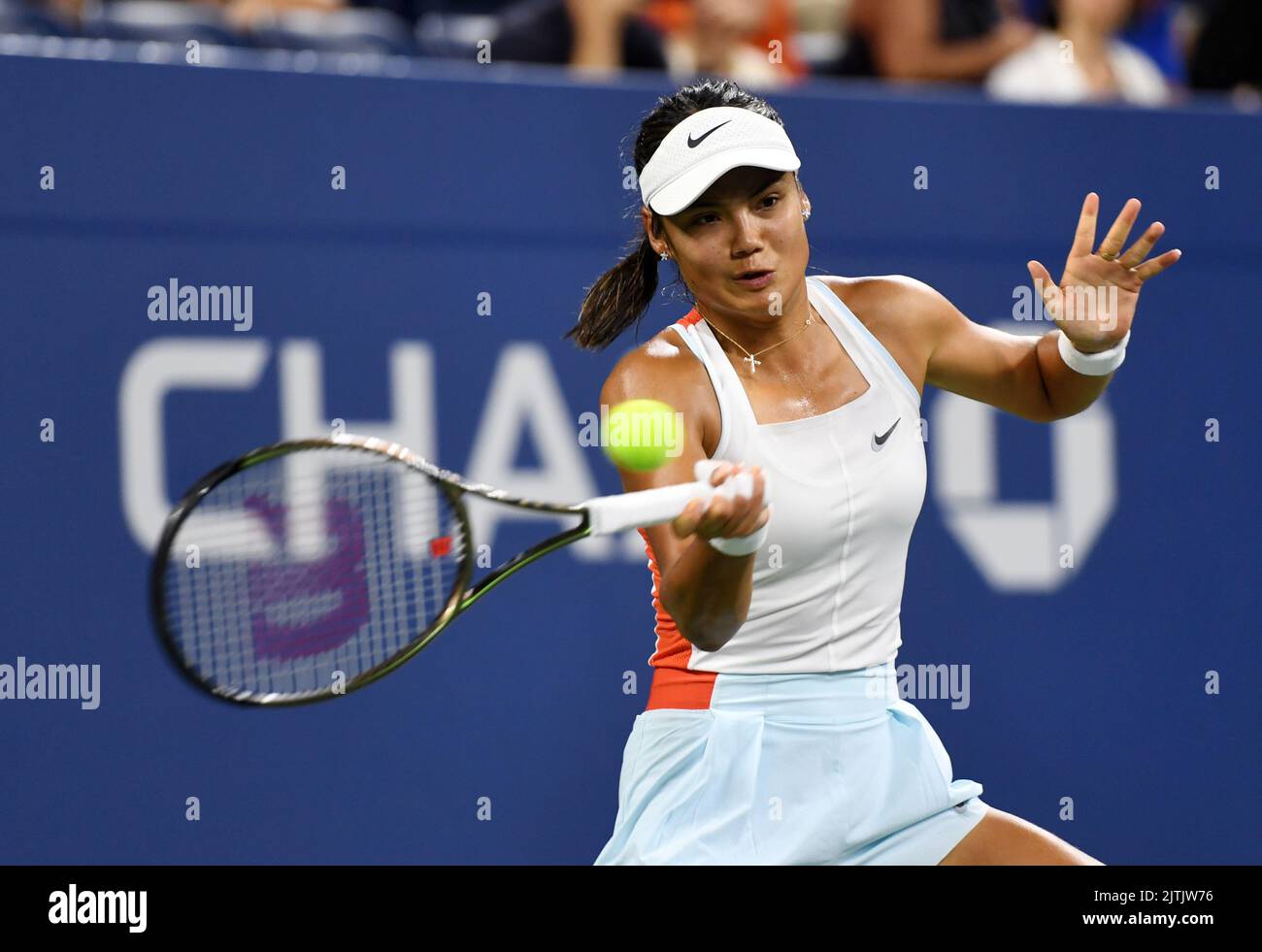 Emma Raducanu In Action Against Alize Cornet During Day Two Of The US 