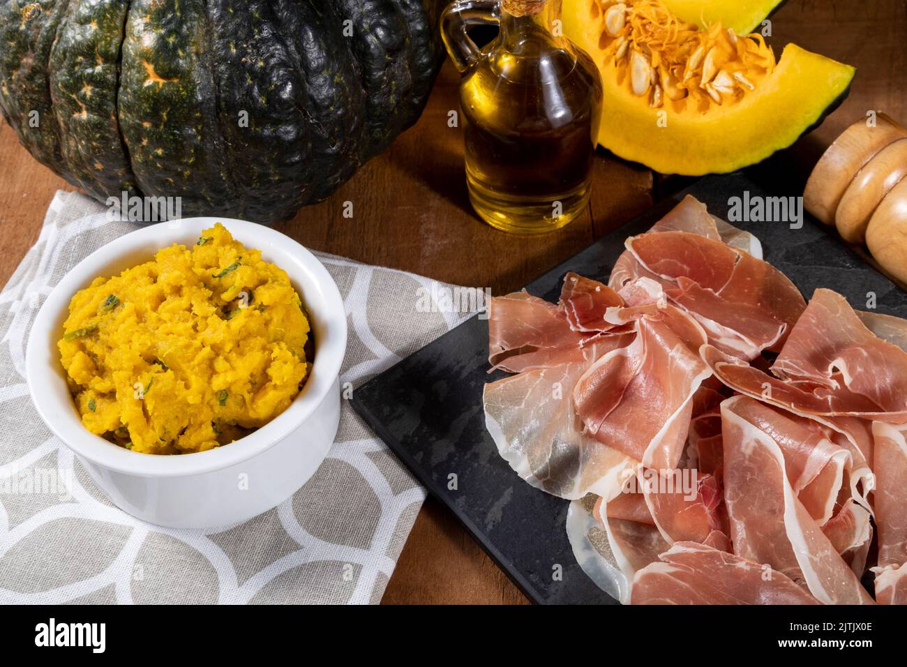 Parma ham (jamon) traditional Italian meat specialties. Stock Photo