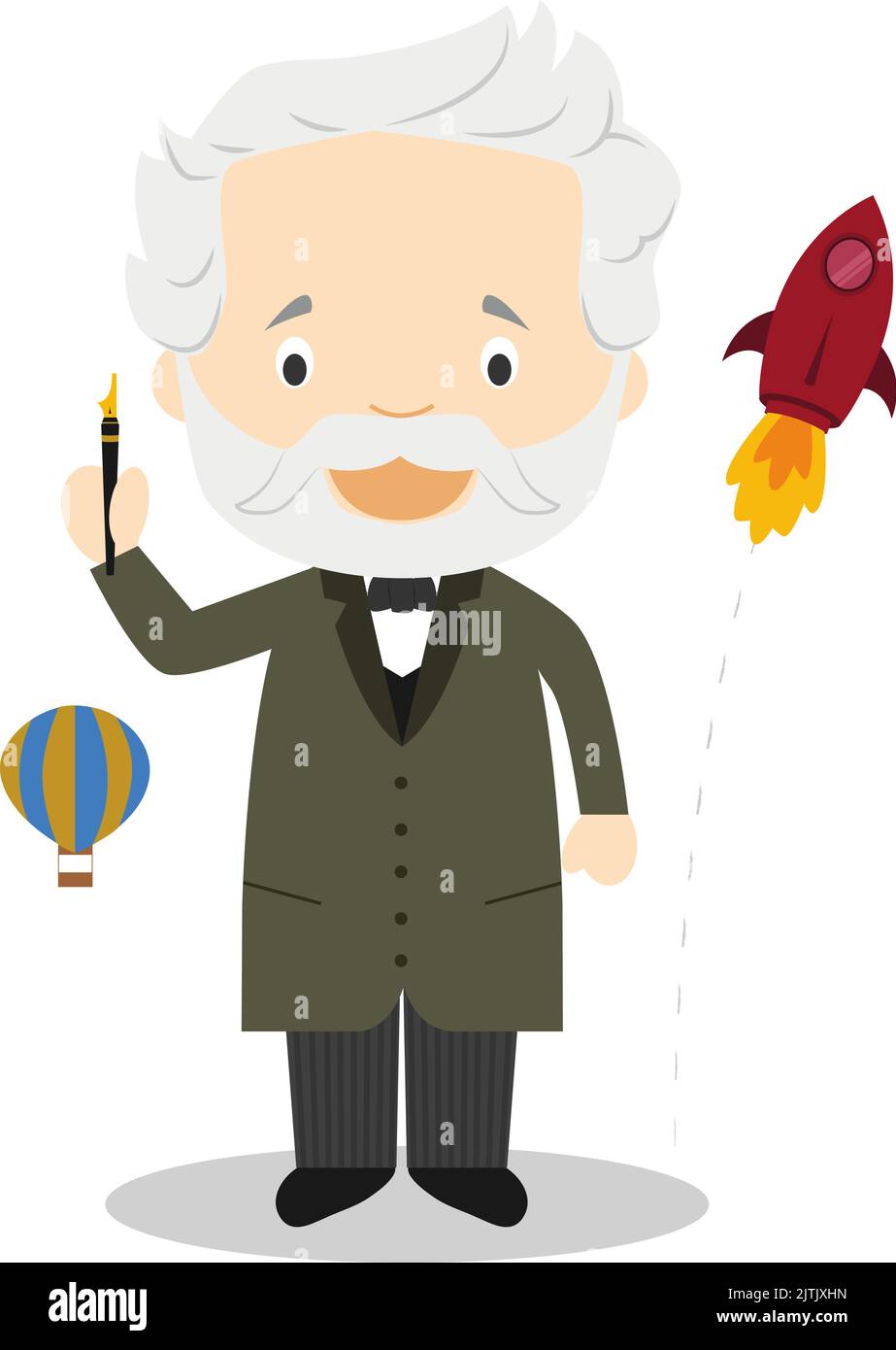 Jules Verne cartoon character. Vector Illustration. Kids History Collection. Stock Vector