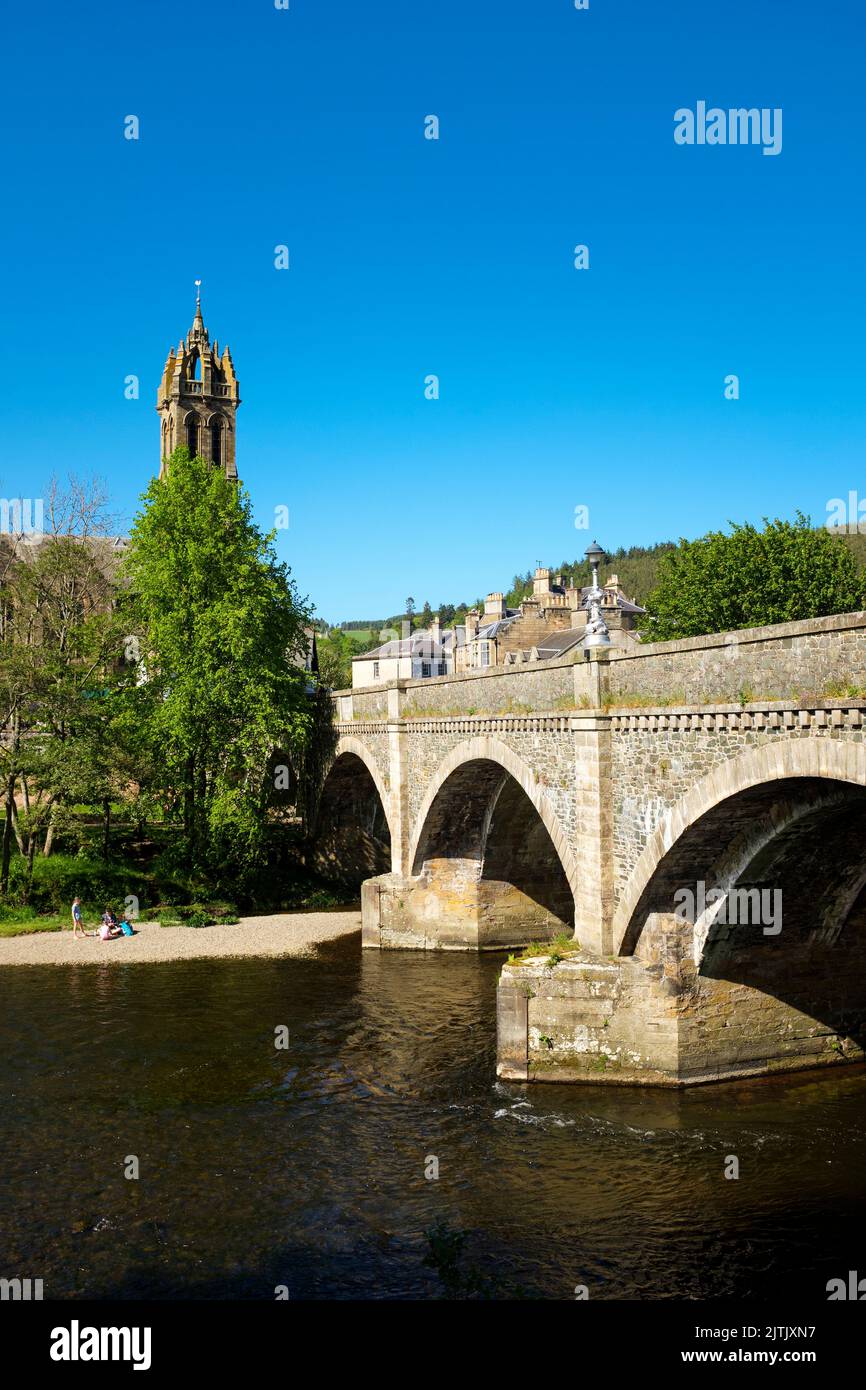 Bridge across the River Tweed, Peebles in the Scottish Borders, Scotland, UK Stock Photo