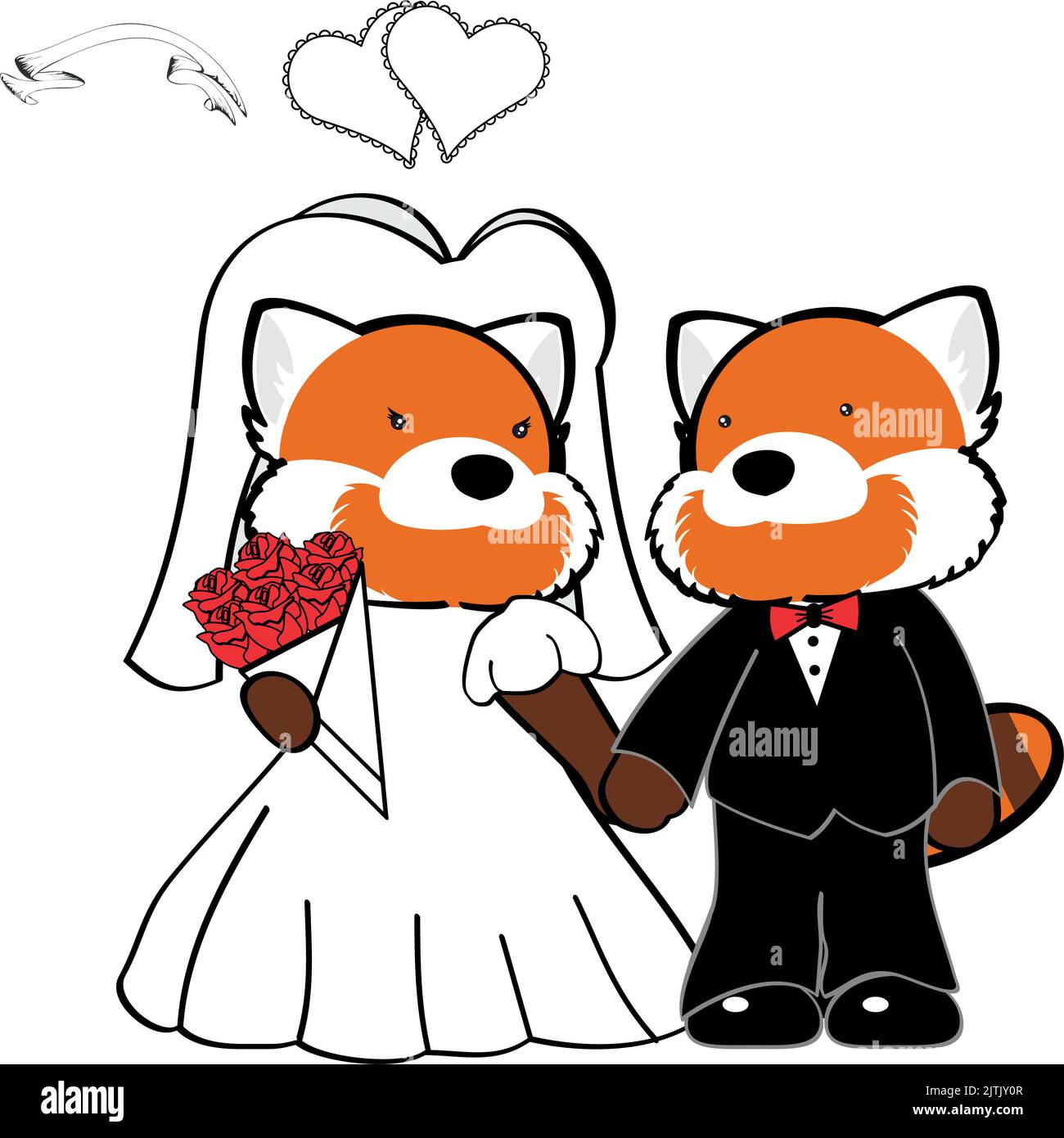 married red panda couple cartoon set illustration in vector format