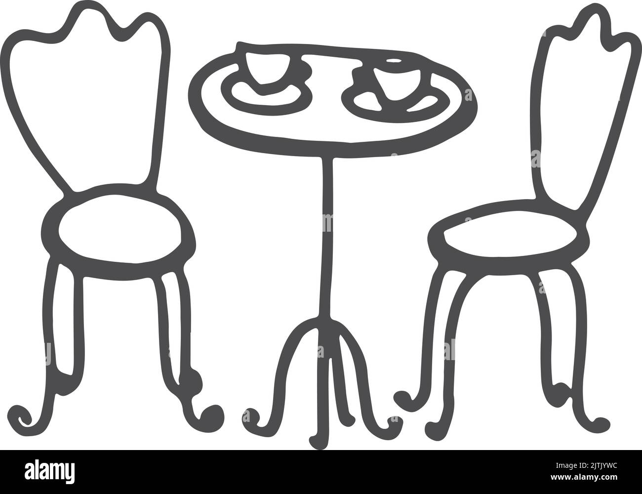 Cafe Table With Two Chairs Hand Drawn Decorative Furniture Stock cafe-table-with-two-chairs-hand-drawn-decorative-furniture-stock