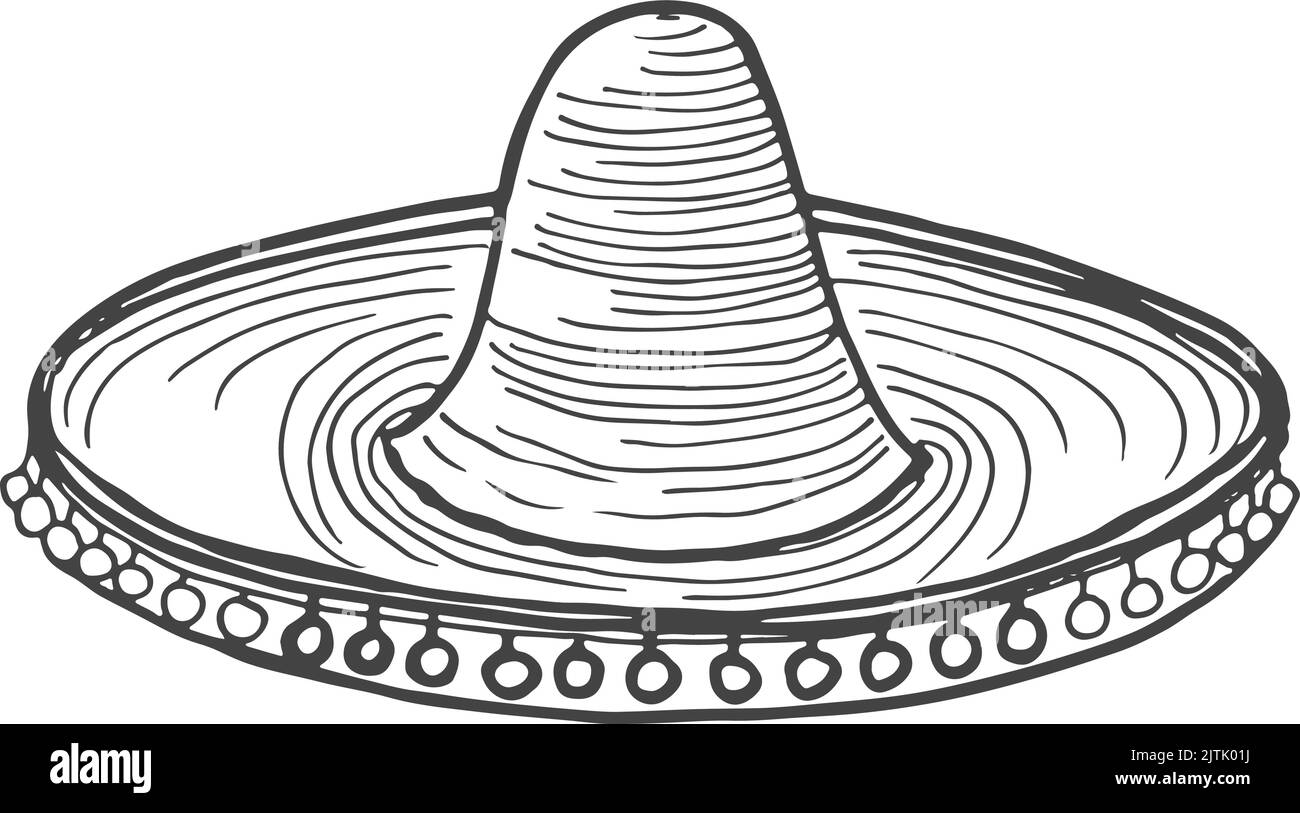Sombrero sketch. Engraved traditional mexican hat icon Stock Vector