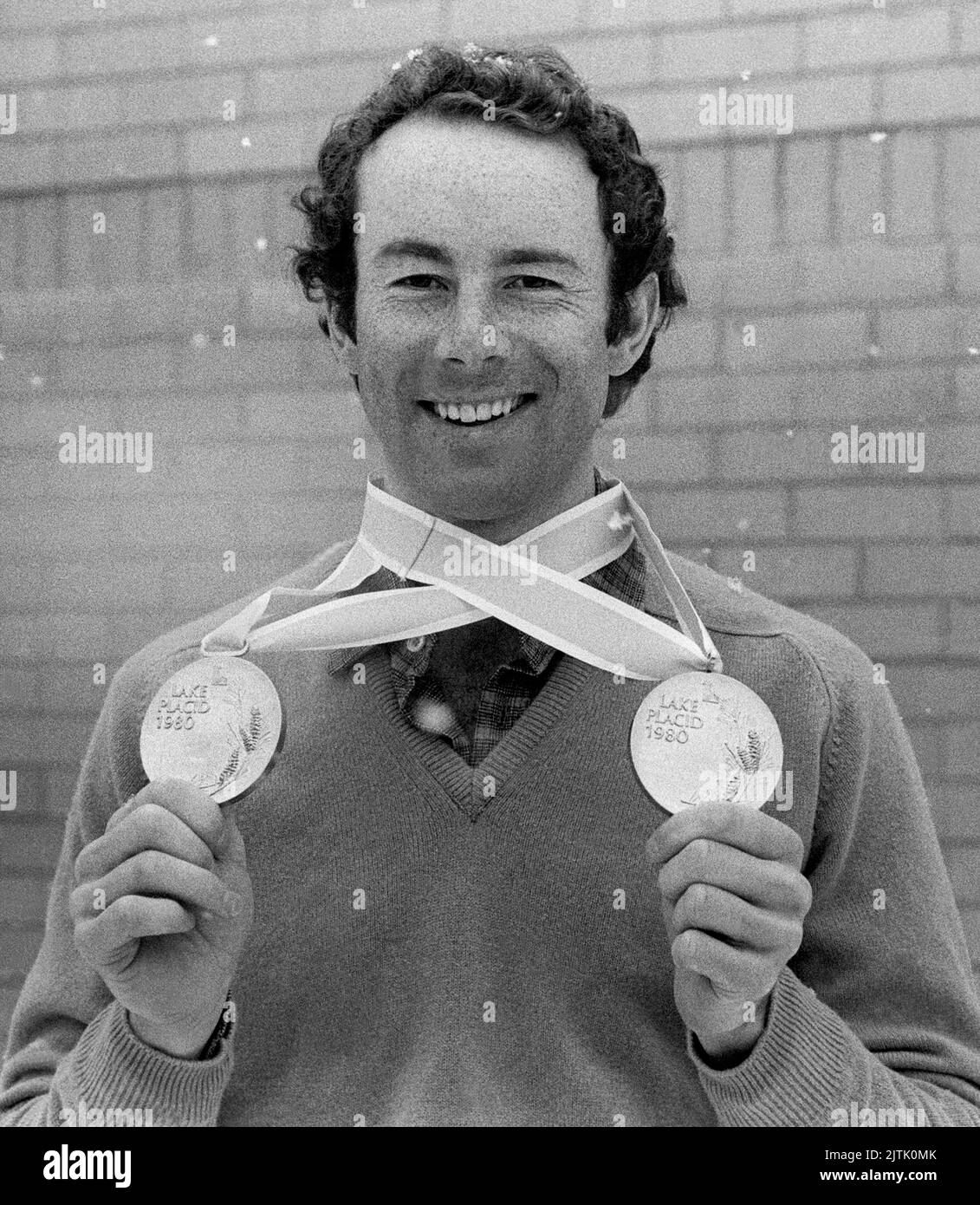 INGEMAR STENMARK Swedish alpine skier with Olympic goldmedals from Lake Placid winter games Stock Photo