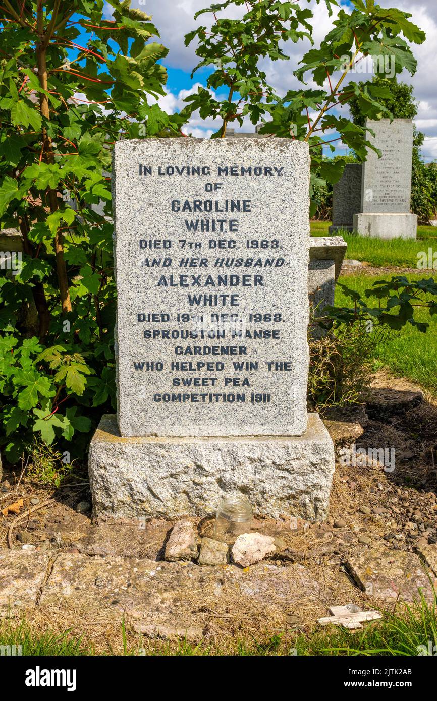 Headstone at Sprouston Kirk, of Alexander White, gardener at Sprouston