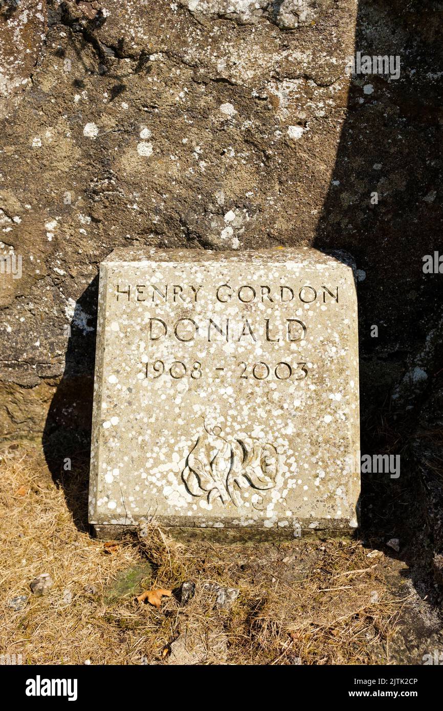 Headstone of author Henry Gordon Donald at Sprouston Kirk, in the Scottish Borders, Scotland, UK Stock Photo